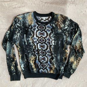EUC Cabi XS Sheer Snake Absrtact Print Long Sleeve Crew Shirt Light Polyester